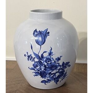 Vintage Vase Blue and White Floral Signed BIVI 79 * Tiny Flaw